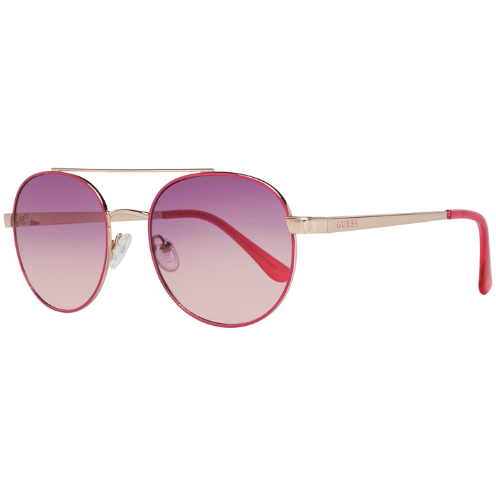 Gold metal aviator sunglasses with pink gradient lenses and double bridge on white background