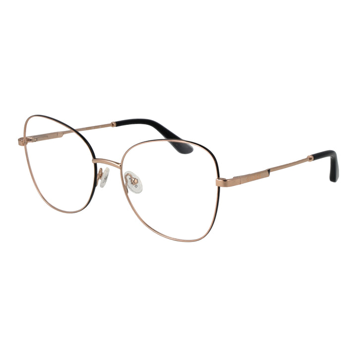Rose gold thin metal eyeglasses for Women with black temple tips and adjustable nose pads