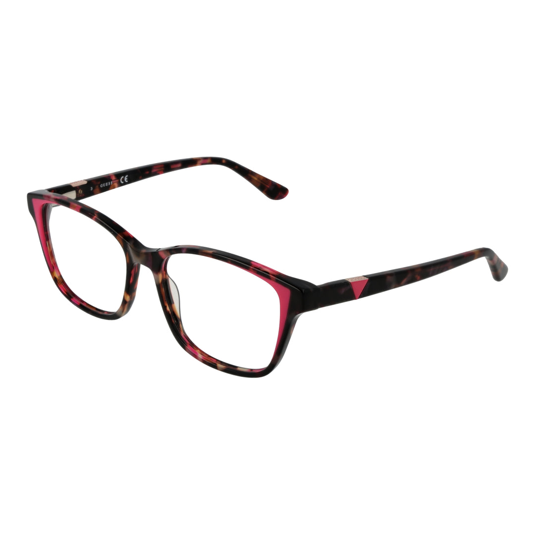 Tortoise shell rectangular eyeglasses for Women in plastic full-rim with pink temple accents and triangle detail