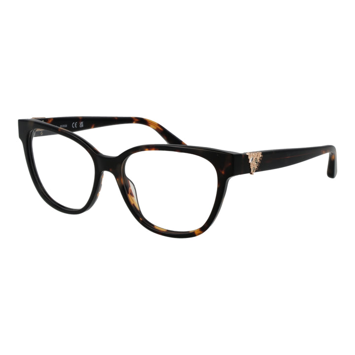 Tortoiseshell cat-eye eyeglasses for Women in black and brown tones with gold temple embellishments on a neutral background.