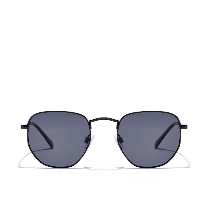 Unisex geometric stainless steel sunglasses with polarised dark lenses