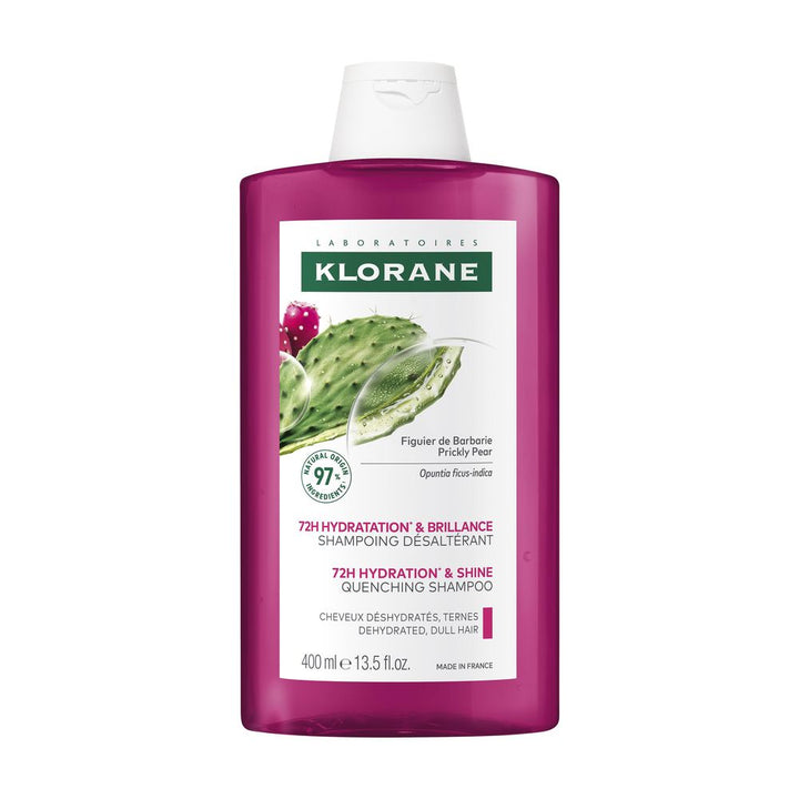 400 ml bottle of Prickly Pear Hydrating Shampoo for dry hair, light-foaming