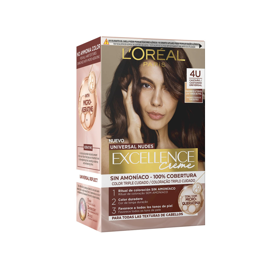 Tube and developer bottle of Universal Nudes creme hair colour, darkest brunette shade